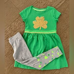 Girls 2 Pc Cat & Jack St. Patrick’s Day Outfit Green Gold Sequins Sz 4/5